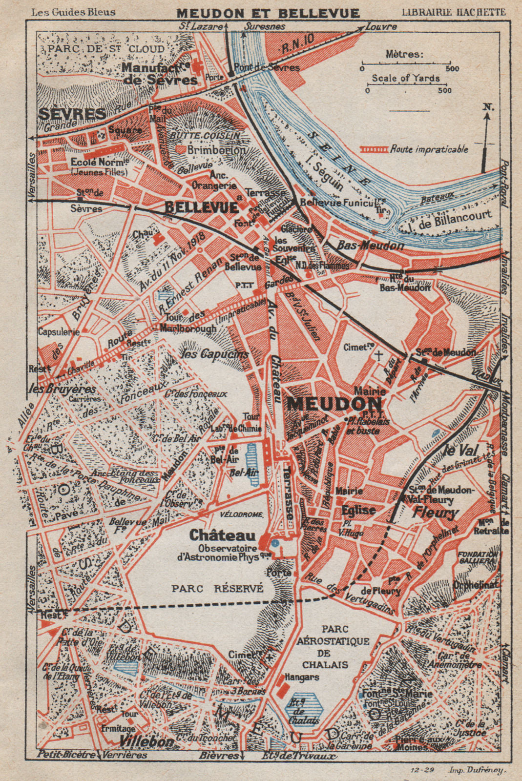 CHÂTEAU DE MEUDON. Bellevue Sèvres. Hauts-de-Seine 1927 old vintage map chart